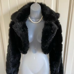 Fancy Black Cropped Fuzzy Coat